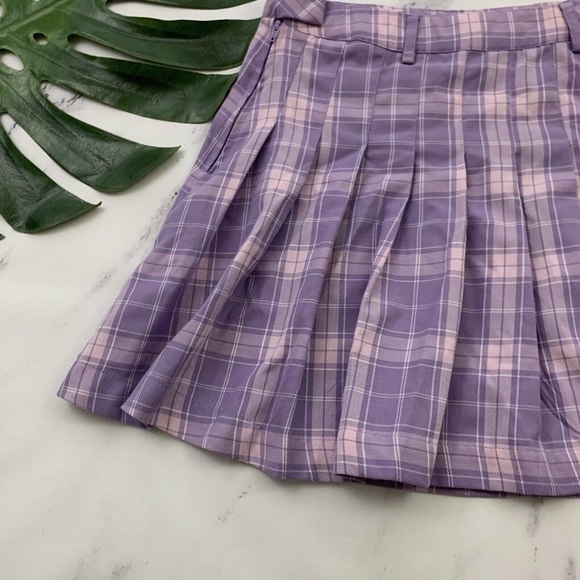 Hot Topic Plaid Mini Skirt Size S Purple Pink Pleated Retro Clueless Short - Picture 9 of 9